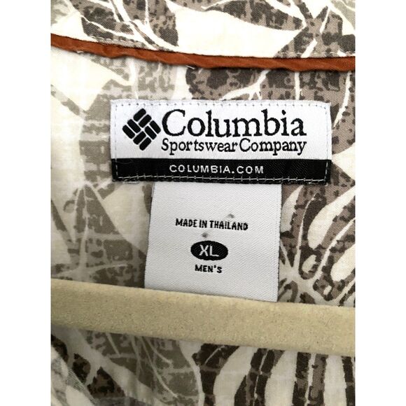 Columbia Beige Cotton Blend Hawaiian Leaf Short Sleeve Button Down Shirt XL - Picture 5 of 9